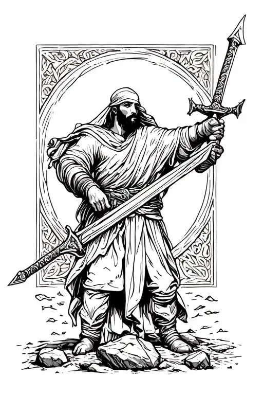 Palestine Symbol Kuffiya Rock Throwing His Sword No Man