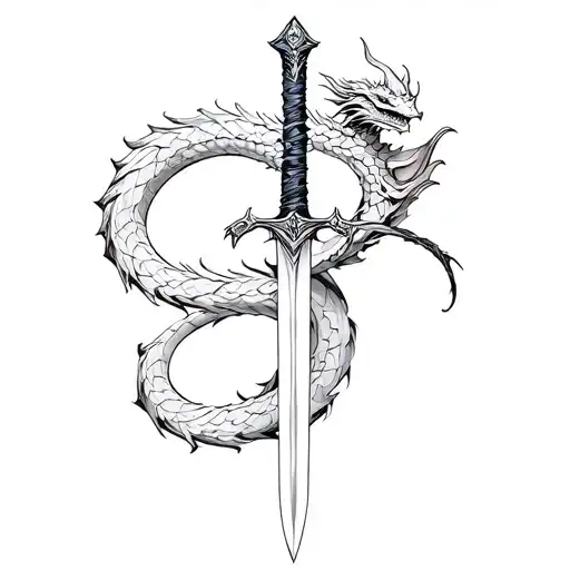 Sword With Dragon Tail Wrapped Around Blade