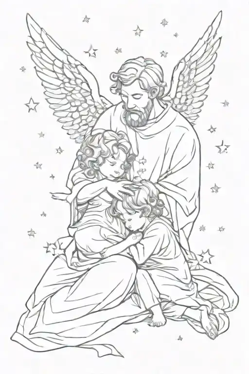 Father And Baby Angel Stars Scattered