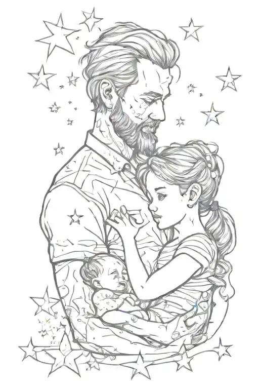 Father And Baby Girl Stars Scattered