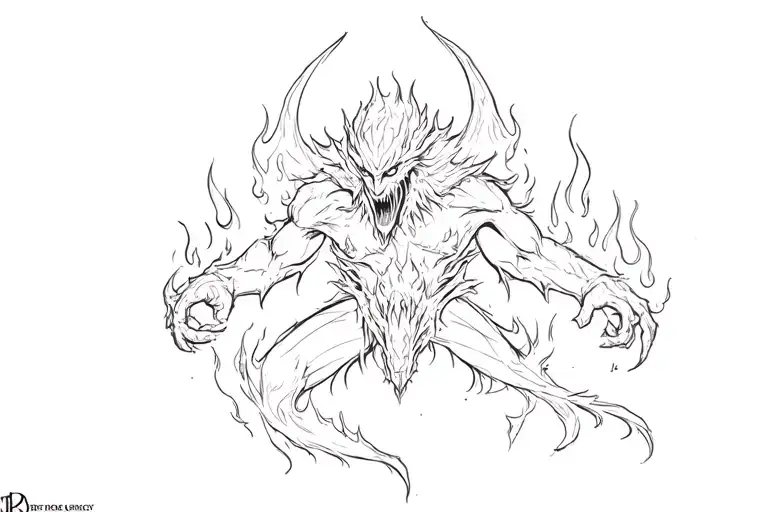 The Balrog And Sauron From The Lord Of The Rings With Flames