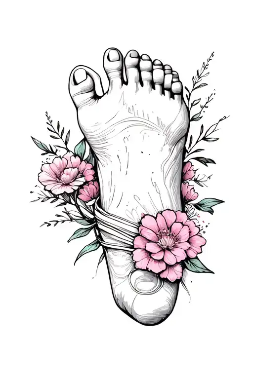 Baby Foot With Flowers Wrapped