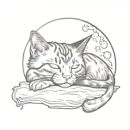 Sleeping Tabby Cat Under The Moon
