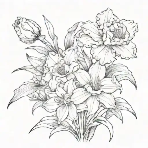 Carnation And Narcissus Flower Stems Tied Together