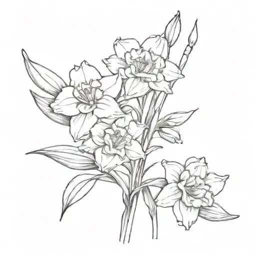 Carnation And Narcissus Flower Stems Tied Together Simple