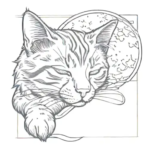 Sleeping Tabby Cat Under The Moon