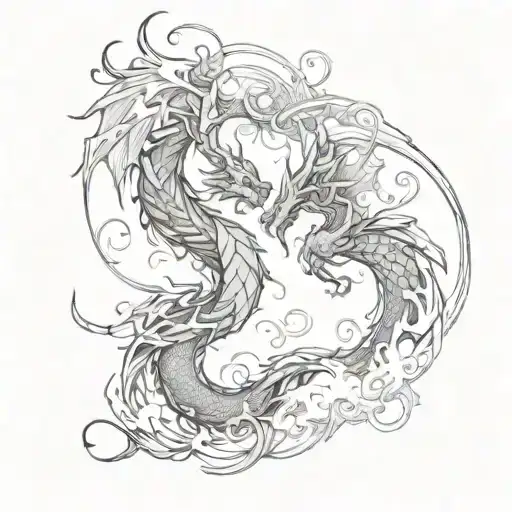 A Unique Interpretation Of A Dragon And A Phoenix Intertwined Within Swirling Smoke Patterns