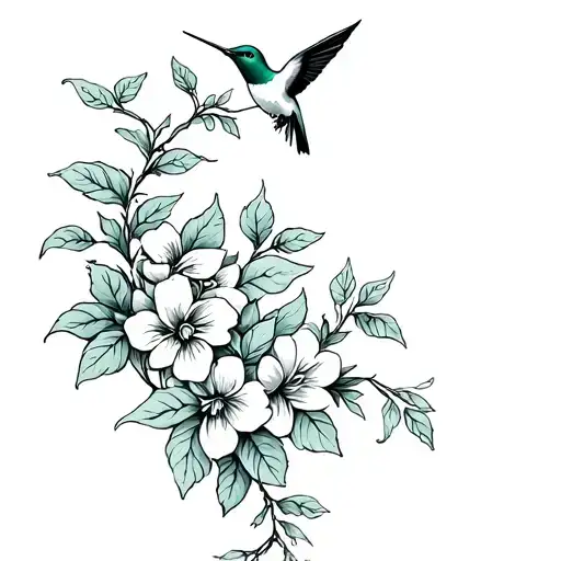 Vine With Flowers And Hummingbird Hovering