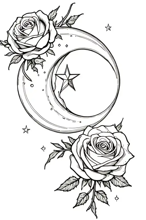 Rose And Moon With Star