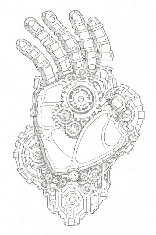 Mechanical Right Hand With A Heart Made Of Gears