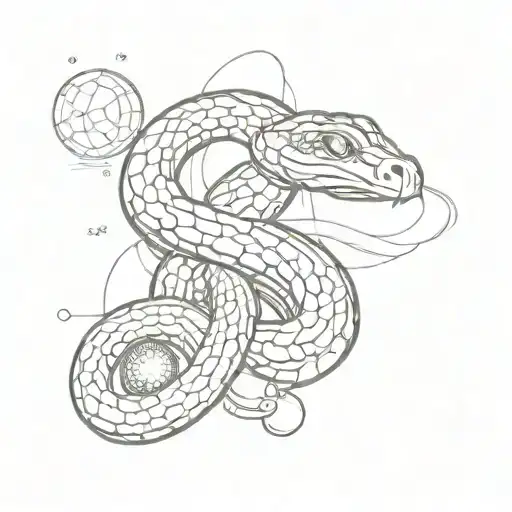 A Sketch Style Tattoo Of A Snake Slithering Around A Disco Ball