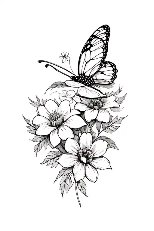 Flowers And Butter Fly
