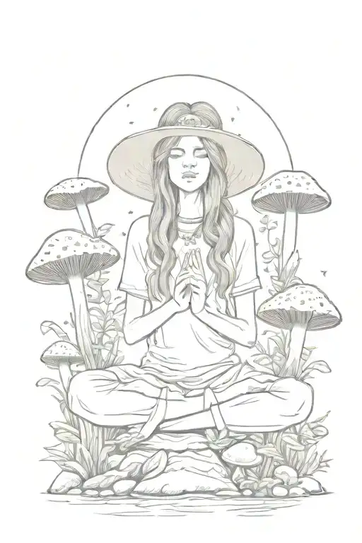 Hippie Girl Meditating On A M Ushroom
