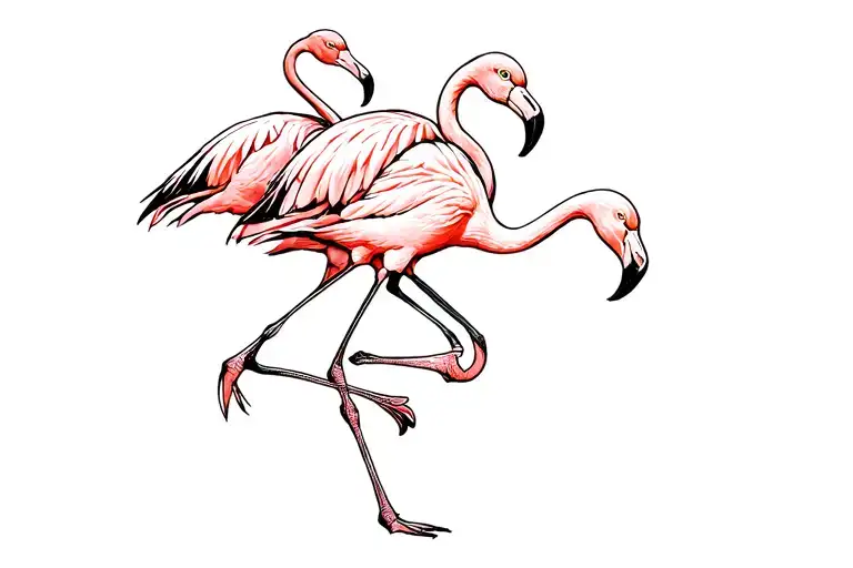Family Of Flamingo Dancing