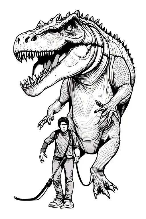 A Person Walking A T-rex On A Leash