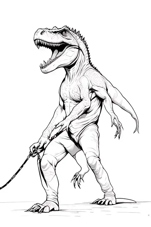 A Person Walking A T-rex On A Leash