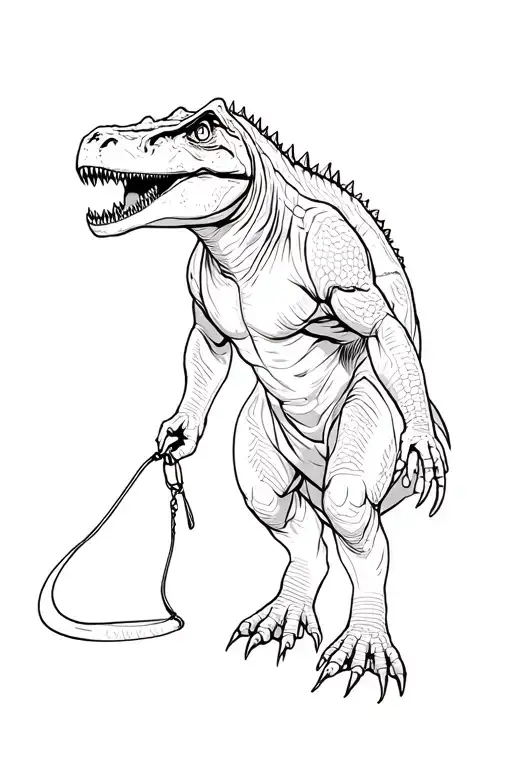 A T-rex With Somebody Holding Its Leash