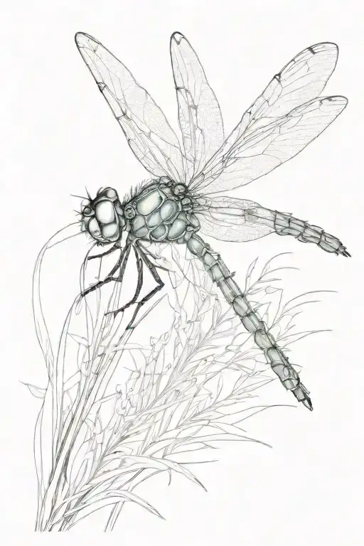 Dragonfly On Grass Right After Its Methamorphose