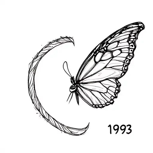 Semicolon With A Outline Of A Butterfly Wing And 1993 Beside It