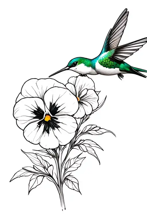 Pansy Flower & Humming Bird Sitting