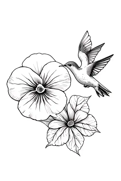 Pansy Flower & Humming Bird Flying Away