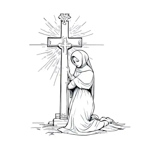A Nun Kneeling In Front Of A Cross