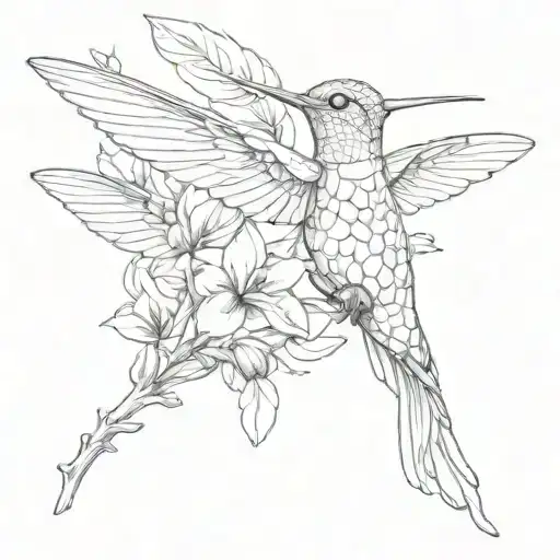 Small Honey Suckle And Flying Hummingbird Dainty