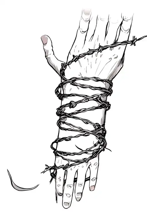 Razor Wire Wrapping Around Elbow Forearm