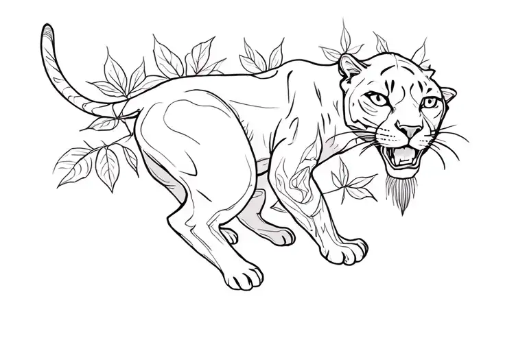 A Black Panther Stalking In Leaves