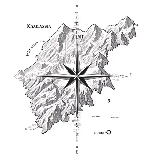 Territorial Map Of Khakassia Number 19 And Compass With Mountains