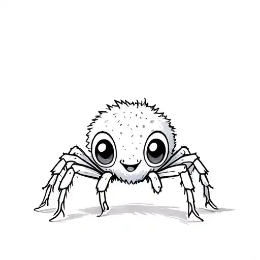 Cute Fluffy Spider With Big Eyes And Short Fluffy Legs Drawn With Pencilsminimum Detailscolor