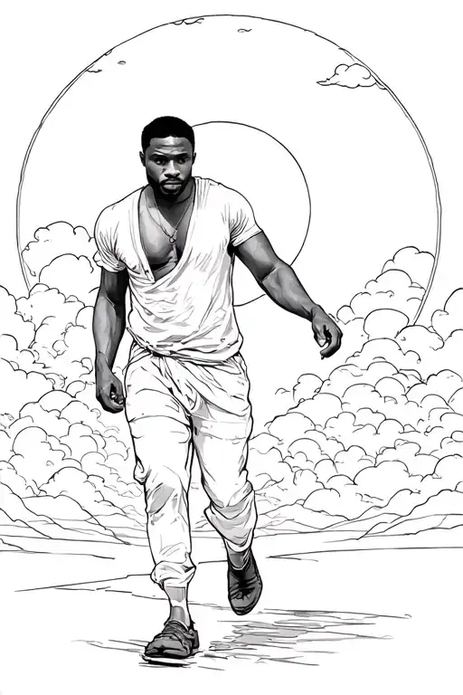 Strong Black Man Walkin Toward The Sun Rising With Clouds