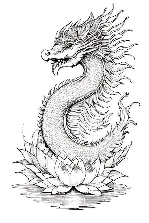 Thai Naga With Lotus Tattoo Design