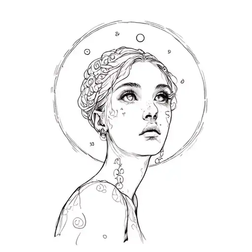 Woman With No Pupils Looking Up At Moon