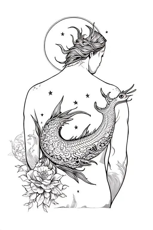 Bakunawa Tattoo With Moon On Back