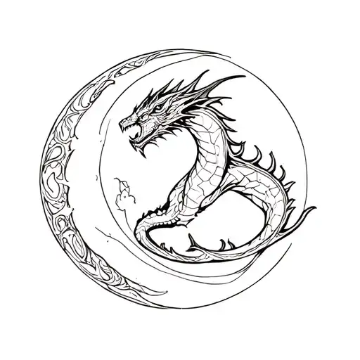 A Dragon With Moon Gothic Simple