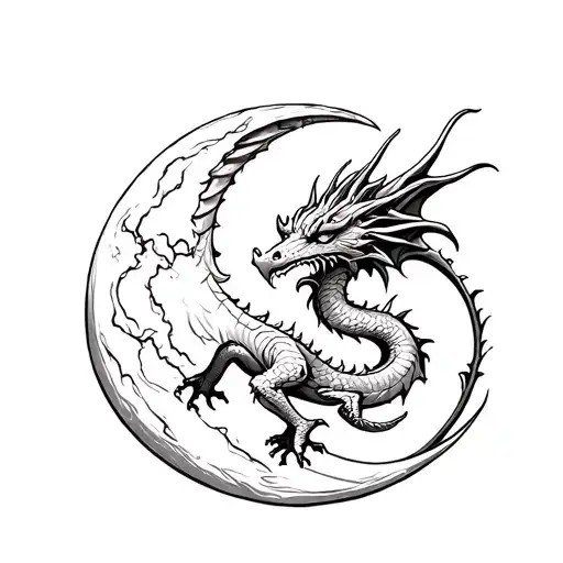 A Lovely Dragon With Moon Gothic Simple