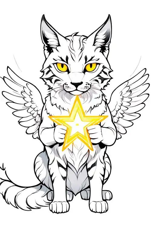 Lynx With Wings Holding A Star With Yellow Eyes