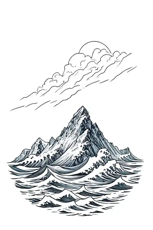 Mountain And Waves Crashing In The Background
