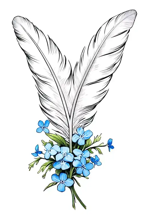 Upright Feather With A Small Bunch Of Forget Me Nots At The Base