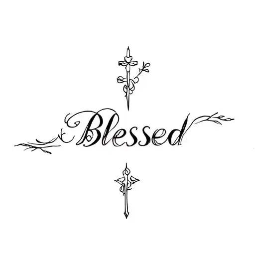 The Word Blessed In Calligraphic And A Cross