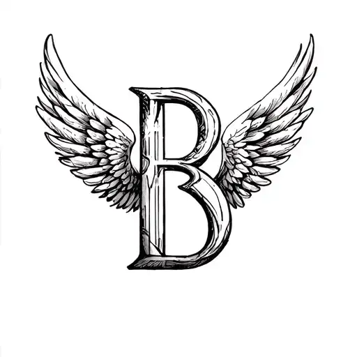 Letter B With Angle Wings Spread