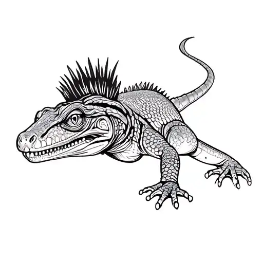 Tattoo Stencil Of Lizard With A Punk Mohawk