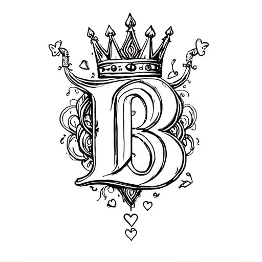 Letter B With King Of Hearts Crown