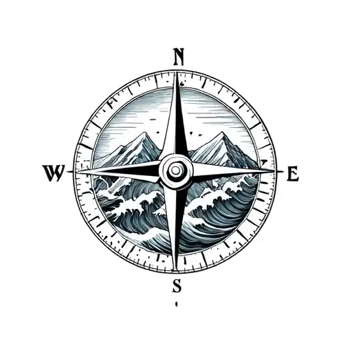 Compass Mountains And Waves