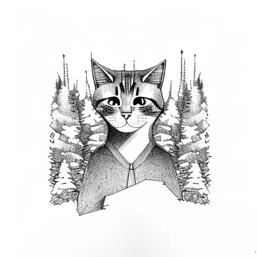 Cat With Forest Trees In Background