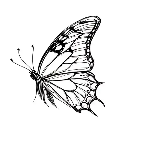 Tattoo With A Point Point And On The Right A Butterfly Wing With Fine Lines
