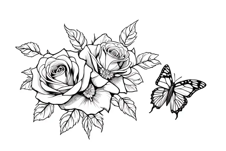 Roses And Butterfly