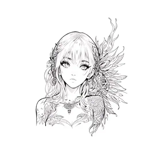 Anime Girl And Tribal Around Her