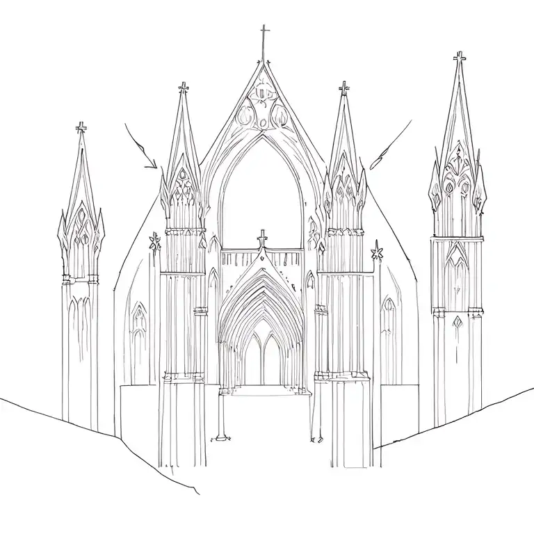 Minimalistic Tattoo In The Entire Spine In The Style Of The Gothic Church